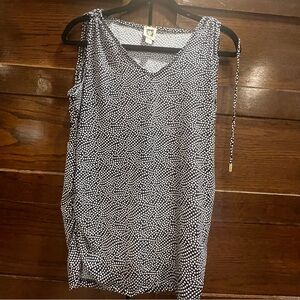 ✅Anne Klein medium navy Sleeveless Tank Top dot Pattern ruched sides bow shell